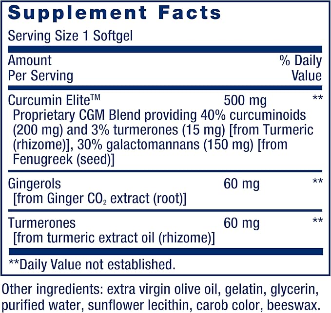 Life Extension Advanced Curcumin Elite Turmeric Extract, Ginger & Turmerones – for Inflammation Health Support and Cardiovascular & Brain Health – Gluten-Free, Non-GMO – 30 Softgels