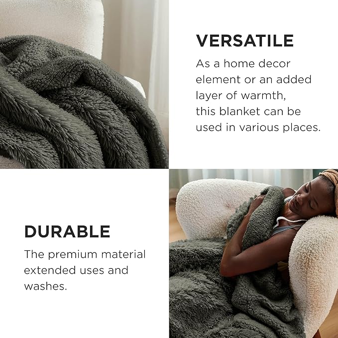 Bedsure GentleSoft Fluffy Olive Green King Size Blanket for Bed, Thick Soft Sherpa Faux Fur Fleece Bedding Fuzzy Plush Winter Warm Heavy Large King Blanket, Cozy Olive Gifts for Men Women, 108x90