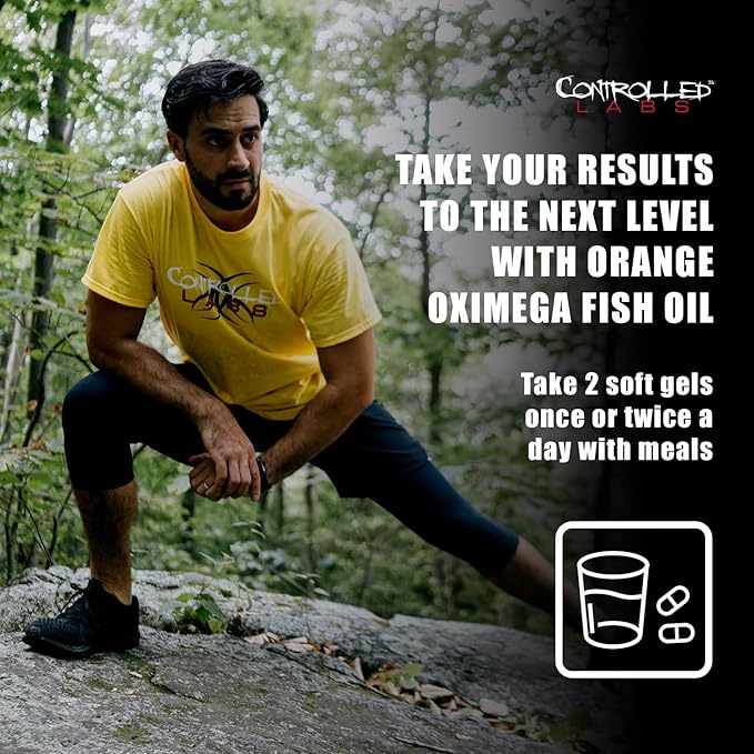 CONTROLLED LABS Orange Oximega Fish Oil Supplement 120 Softgels, EPA and DHA, 2000mg Omega- 3 Fatty Acids, Citrus-Flavor, Burpless Softgels