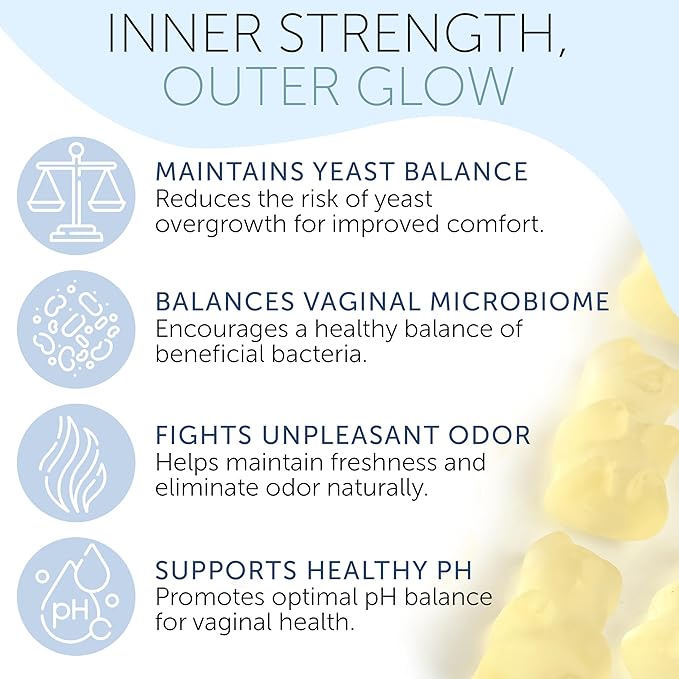 Vaginal Probiotics Gummies for Women | pH Balance & Odor Support | Prebiotics and Probiotics for Women | Female Vaginal Supplement for ph Balance and Vaginal Health | 60 Gummies