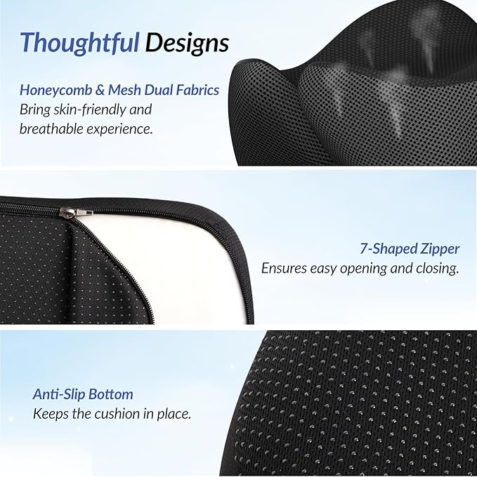 ZIKEE Thickened Seat Cushion, Ergonomic Memory Foam Hemorrhoid Pillow for Hip, Sciatica, Long Sitting Relief, 6.0" Thick Office Chair Cushion with Widened Cutout for Tailbone Pain Relief in Car, Home