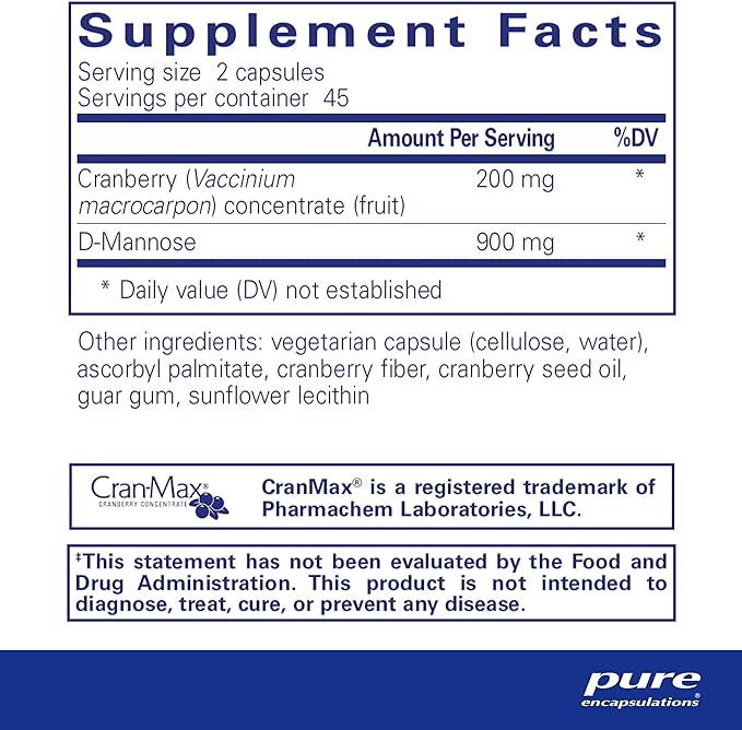 Pure Encapsulations Cranberry D-Mannose - Supports Urinary Tract Health* - with Cranberry Fruit Solids - Vegan & Non-GMO Dietary Supplement - 90 Capsules