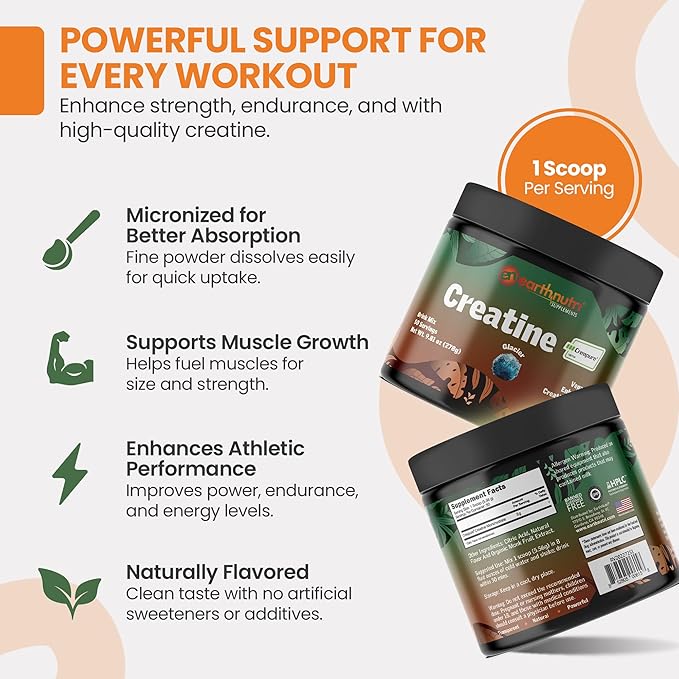 Creatine Monohydrate Powder - Pure Creatine Supplement for Muscle Strength, Strength & Performance - Non-GMO, Sugar-Free, Additive-Free – for Men & Women, Flavored 250g