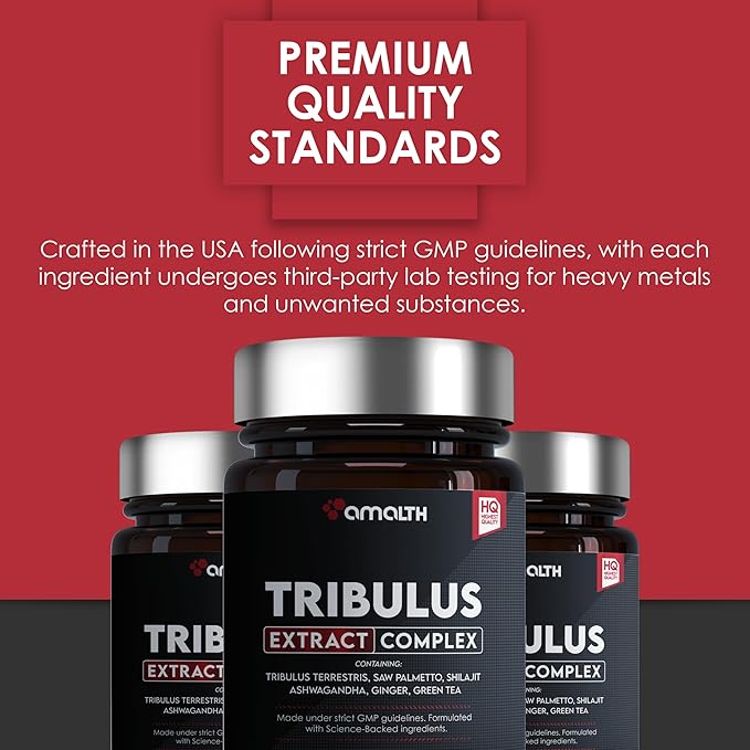 Amalth Tribulus Terrsestris, 20:1 Extract Per Serving, Highest Potency with Ashwagandha, Saw Palmetto, Shilajit 120 Capsules