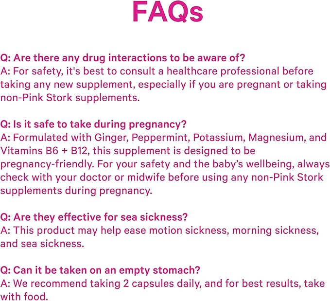 Pink Stork Vitamin B6, Ginger, Electrolyte Capsule - GLP1 Support - Natural Digestive Support with Peppermint, Potassium, Magnesium - Gentle on The Stomach - Motion Sickness Must Haves - 60ct