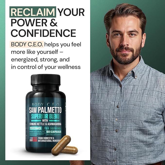 Prostate Superior Saw Palmetto for Men, Stinging Nettle, Ashwagandha, Lycopene, Bladder & Urinary Relief, Prostate Supplement, 60 Capsules 30-Day Supply