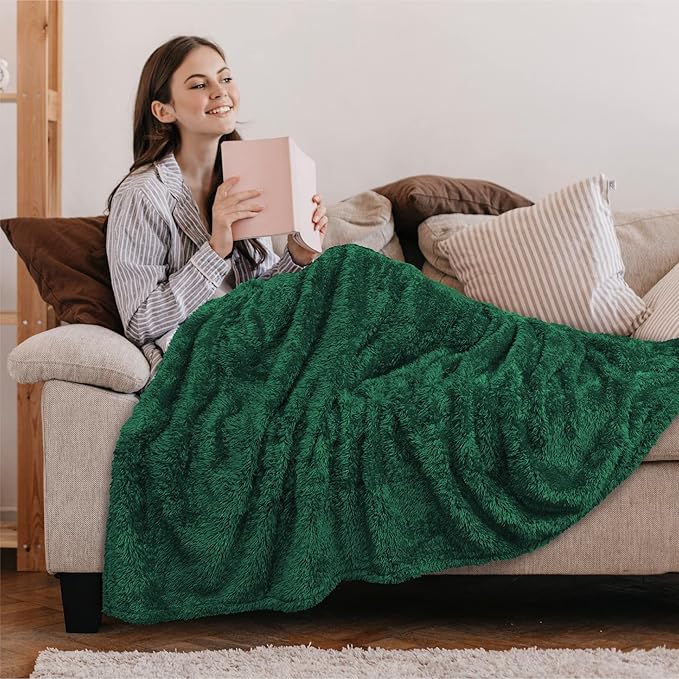 PAVILIA Sherpa Throw Blanket for Couch Sofa, Emerald Green Fluffy Warm Plush Blanket for Bed, Cozy Super Soft Lightweight Throw, Fuzzy Decorative Blanket, All Season Home, 50x60