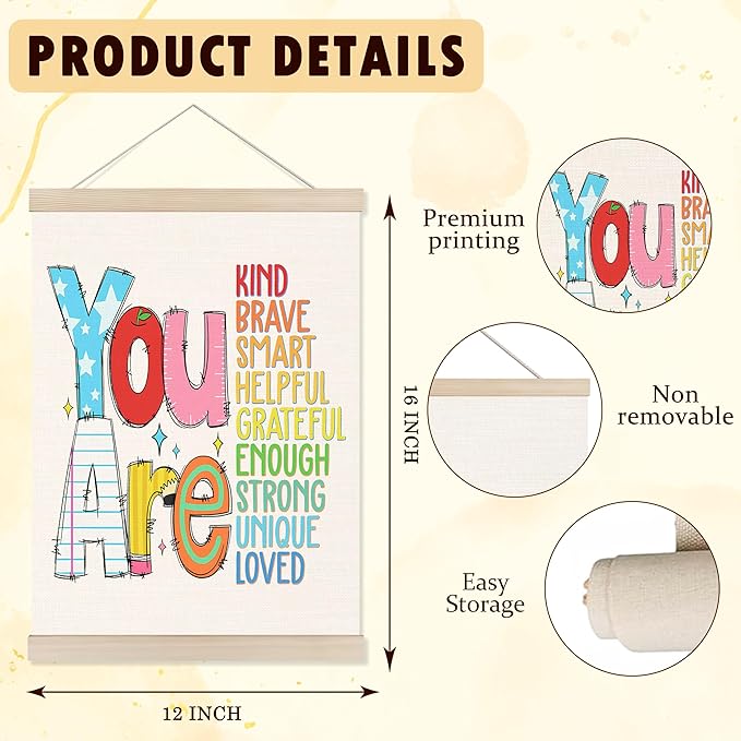 Welshower Boho Classroom Poster Hanger Frame, You Are Kind Brave Smart Motivational Positive Affirmations Wall Art Prints Decor for Kids Nursery Toddler Room Bedroom Classroom Playroom, 12x16 Inch
