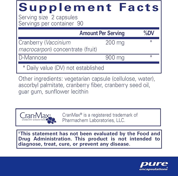 Pure Encapsulations Cranberry D-Mannose - Supports Urinary Tract Health* - with Cranberry Fruit Solids - Vegan & Non-GMO Dietary Supplement - 180 Capsules