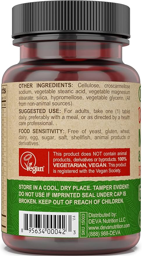 DEVA Vegan Iron-Free Multivitamin & Mineral Supplement 2-Pack, Vitamin C, D2, E & B-Complex, Biotin, 90 Tiny Tablets Each