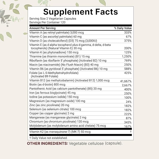Micro Ingredients Bariatric Multivitamin with 45mg Iron, 240 Veggie Capsules | 23-in-1 Methylated Multivitamin with Vitamin D3, K2, Zinc & More | Post Bariatric Surgery Support | No Fillers, Non-GMO