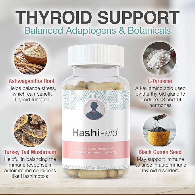 IBDassistโข Hashi Aid Thyroid Support for Women & Men - Thyroid Supplement for Hashimoto's Disease & Hypothyroidism* - with Ashwagandha, Selenium, Zinc, Essential Vitamins & More - 30 Capsules (2 Pack)
