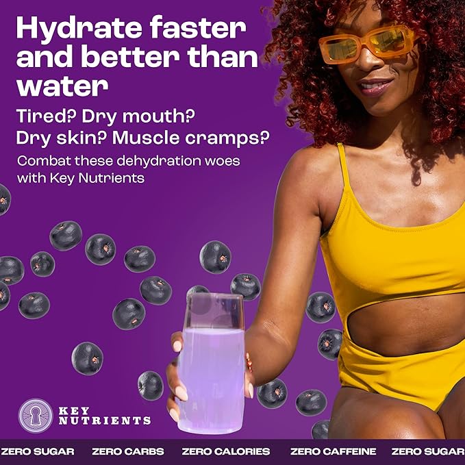 KEY NUTRIENTS Multivitamin Electrolytes Powder No Sugar - Fruity Acai Berry Electrolyte Powder - Endurance & Energy Supplement - Hydration Powder - No Calories - 90 Servings - Made in USA