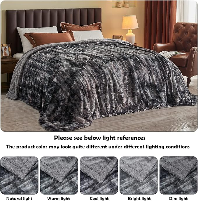 NEWCOSPLAY Super Soft Faux Fur Throw Blanket for Couch Grey Sherpa Fuzzy Plush Warm Blanket for Sofa Bed (Grey, Throw(40"x50"))