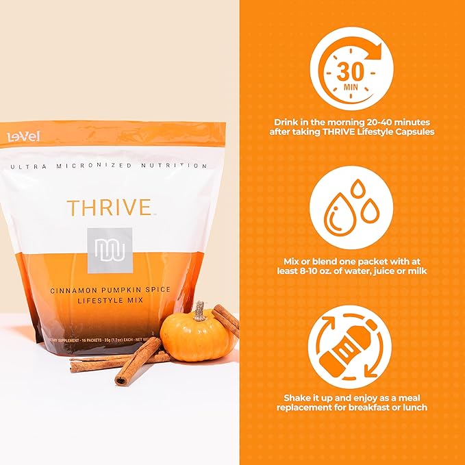 Thrive Protein Shake | 16 Packets (35g Each) | Gluten-Free, Pea Protein Blend, Probiotics, Fiber & Digestive Enzymes | Supports Lean Muscle (16 Packets (Single Servings), Cinnamon Pumpkin Spice)