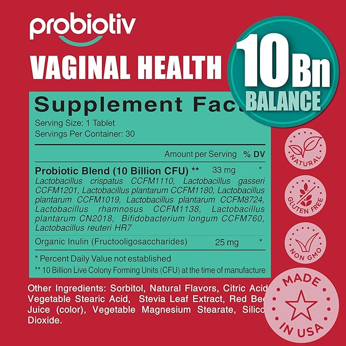 Chewable Vaginal Probiotics for Women 10 Billion CFU + Organic Prebiotics — Supports Vaginal Health, Maintains Vaginal pH Balance & Promotes Feminine Freshness, Strawberry-Flavored Tablets