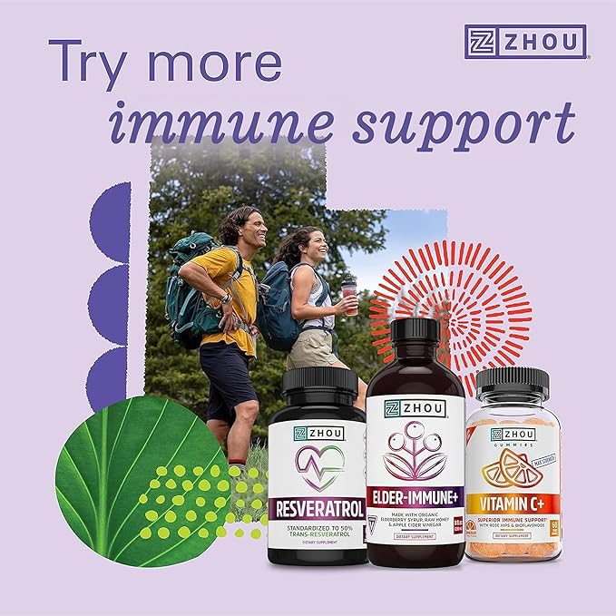 ZHOU Elder-Mune Elderberry Gummies - Black Elderberry Vitamin C, & Zinc, Daily Immune Support Supplement for Women & Men, Natural Chews for Adults & Children 4 & Up - 60 Gummies (3 Pack)