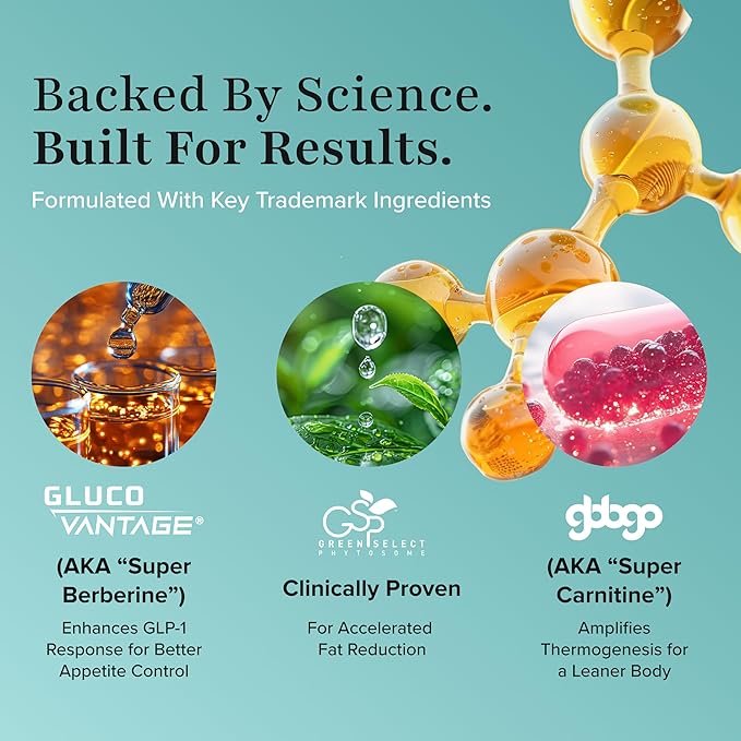BURN30 GLP-1 Supplement - Super Berberine Weight Management Support GLP1 Naturally | Advanced Appetite Control & Metabolism Support with Clinically Studied Ingredients | Stimulant Free