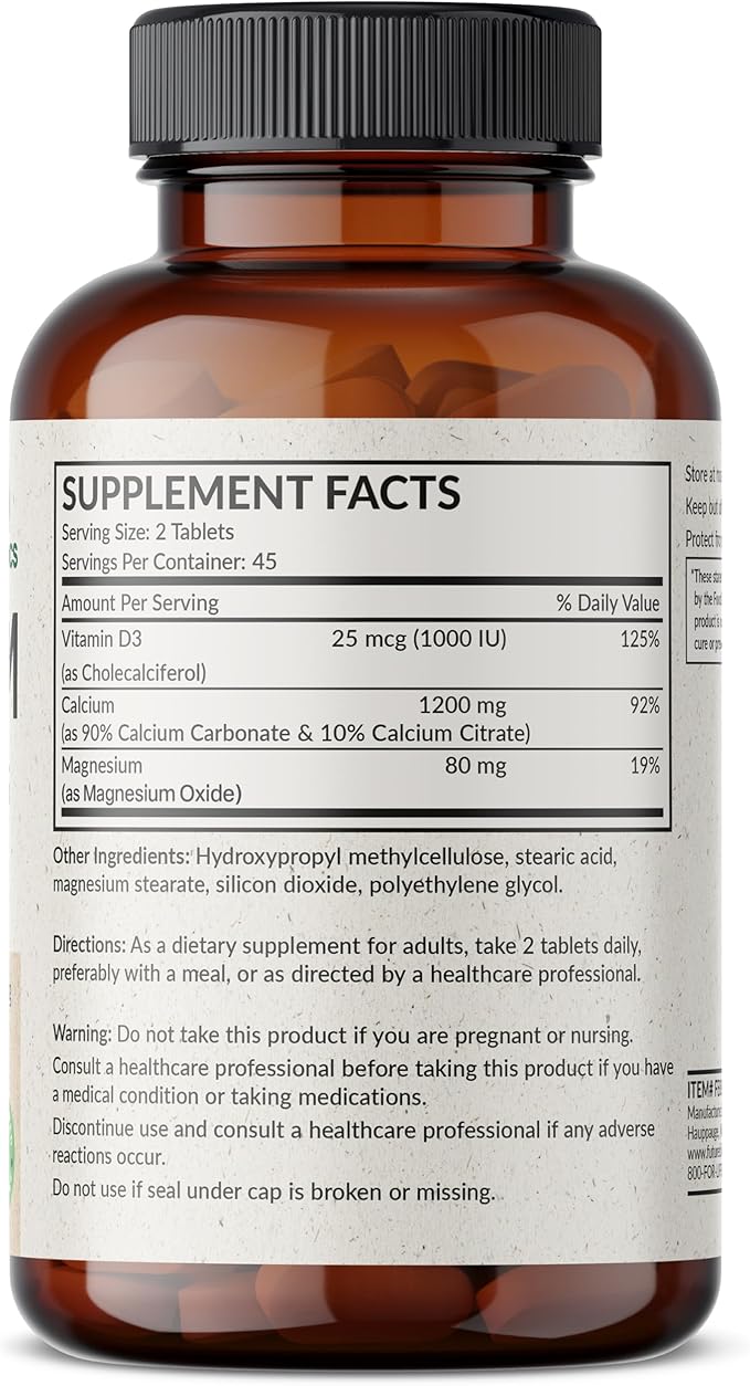 Futurebiotics Calcium 1200 MG Per Serving Sustained Release with Vitamin D3 1000 IU Per Serving Non-GMO, 90 Vegetarian Tablets