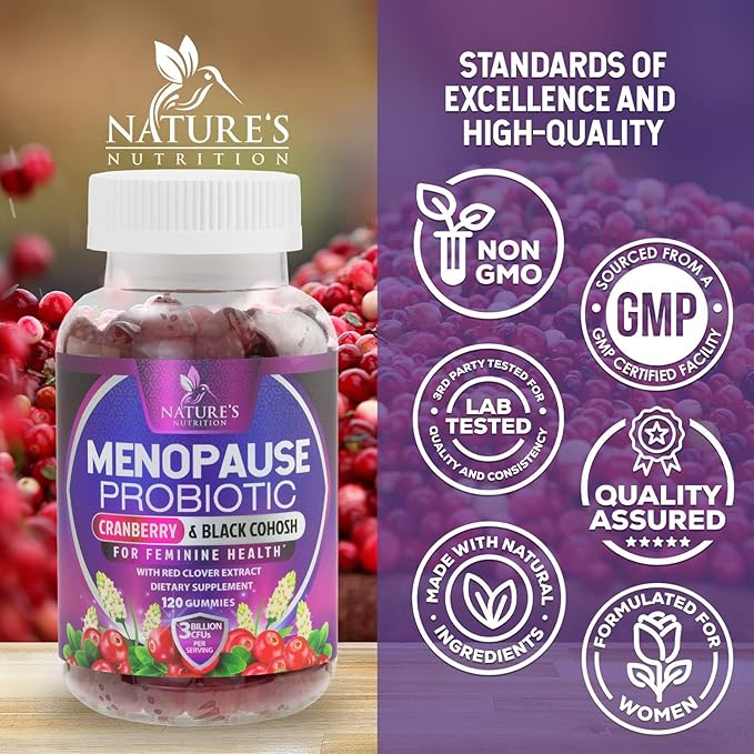 Menopause Supplements for Women - 3 Billion CFU Natural Menopause Relief for Mild Hot Flashes & Night Sweats, PH, Vaginal Health Support Probiotics for Women Gummy, Probiotic Supplement - 120 Gummies
