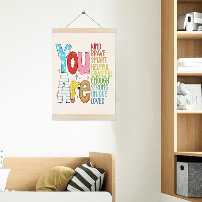 Welshower Boho Classroom Poster Hanger Frame, You Are Kind Brave Smart Motivational Positive Affirmations Wall Art Prints Decor for Kids Nursery Toddler Room Bedroom Classroom Playroom, 12x16 Inch