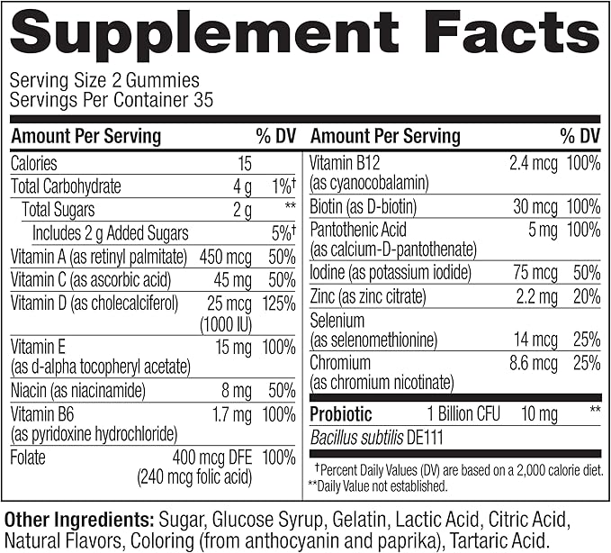OLLY Multi + Probiotic Adult Multivitamin Gummy, 1 Billion CFUs, Digestive and Immune Support Chewable Supplement, Tropical Twist, 35 Day Supply - 70 Count