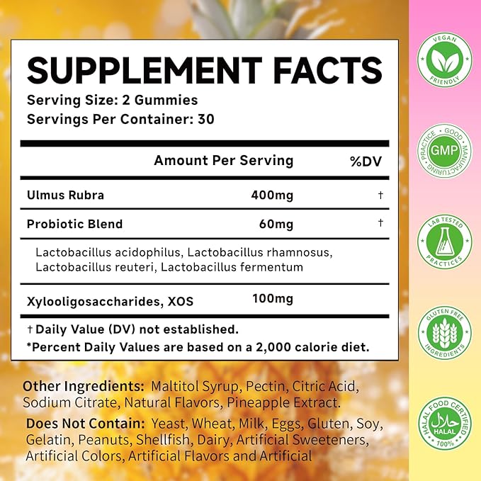 Women's Probiotic Gummies, Feminine Care Probiotic Gummies with Slippery Elm, Prebiotics & Lactobacillus Blend- for Gut Health, Women's Wellness, pH Balance, and Intimate Support