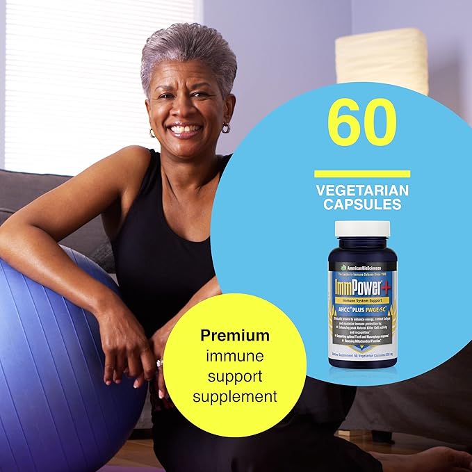 ImmPower Plus, AHCC & Fermented Wheat Germ Extract Herbal Supplement, 550mg per Capsule for Immune Support, Maintains Natural Killer Cell Activity, Pack of 1, 60 Veggie Capsules