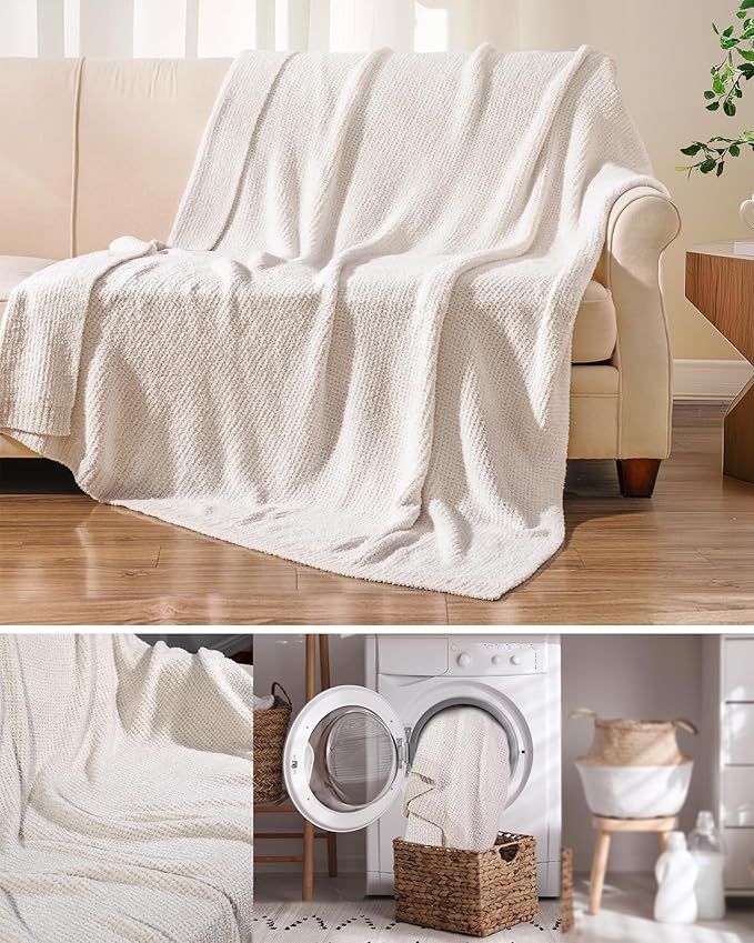 Super Soft Throw Blanket 60 x 80 Inches, Half Side Plush Fuzzy Blanket for Couch, Sofa, Bed & Chair, Warm Cozy Lightweight Knit Blanket for Fall & Winter