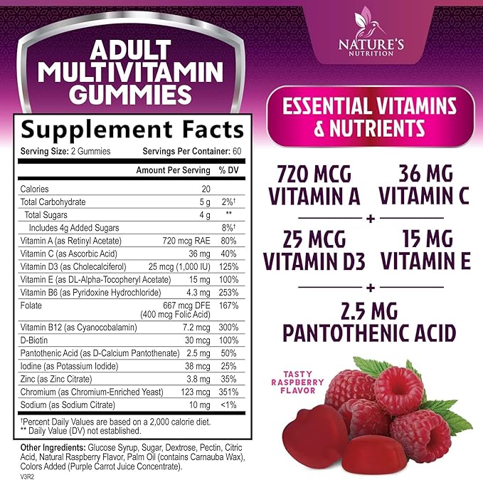 Multivitamin Gummies for Adults, Daily Gummy Vitamins & Minerals for Women & Men, Immune Support Gummy Multivitamins Supplement, Adult Multi VIT Vitamin with Vitamins A, C, D3, B12, Zinc, 120 Gummies