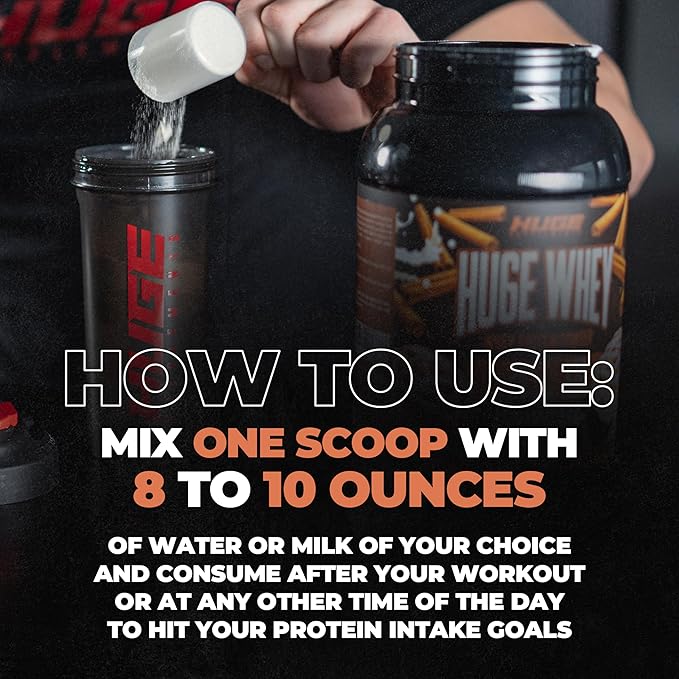 Huge Whey, Protein Powder for Muscle Gain, 25g Protein, 12g EAAs, Supports Muscle Growth, Performance & Recovery (Cinnamon Bun, 30 Servings)