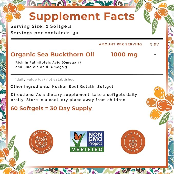 Organic Fem-Omega7 Supplement, Vaginal Moisturizer Supporting Female Dryness, 60 Count Softgels