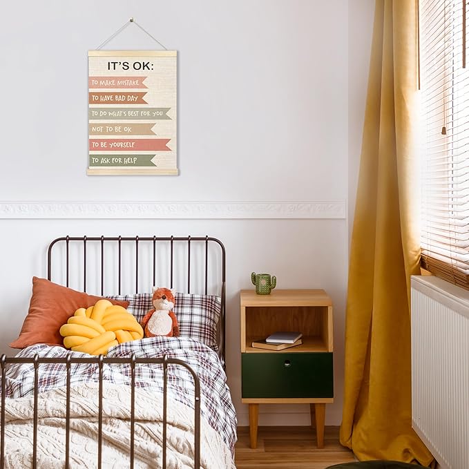 Ecezatik Mental Health It's OK to Be Yourself Poster Hanger Frame, Boho Mental Health Awareness Posters Wall Decor for Classroom Therapy Office School Counselor Office Calm Down Corner, 12x16 Inches
