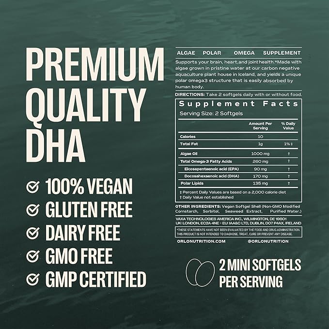 Orlo PRENATAL DHA - Prenatal DHA Omega 3 Supplement - Triple Strength Omega3s - Vegan DHA & EPA Algae Omega-3 Oil - Supports Brain Development During Pregnancy & Lactation (120 Mini Softgels Kit)