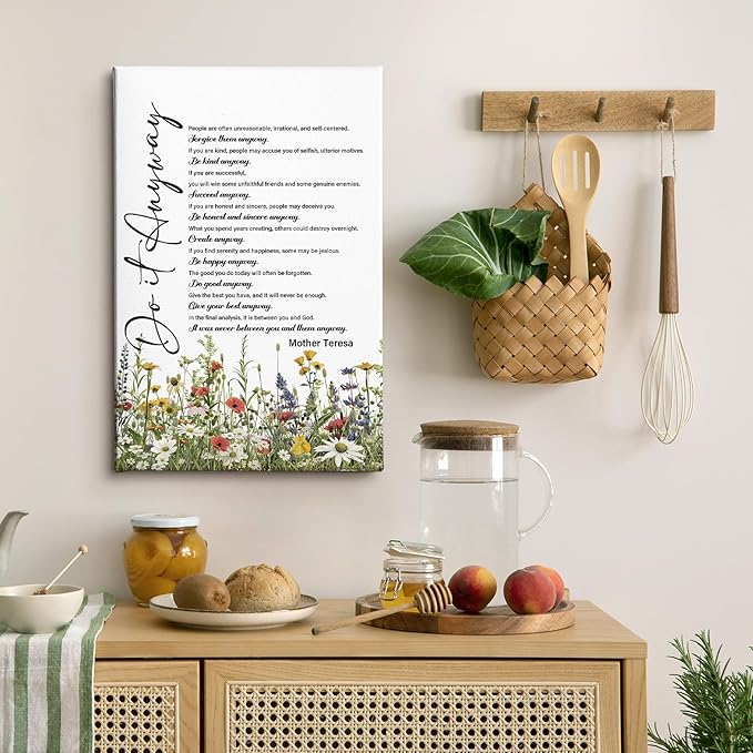 Nitelat Do It Anyway Christian Wall Art, Christian Bible Verse Canvas Wall Art Decor for Home Living Room Church, Wildflower Religious Scripture Canvas Pictures for Wall Decor, 16x24 Inch