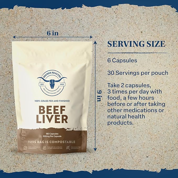 Beef Liver - Nature’s Multivitamin -100% USA Beef - 180 Capsules Bag