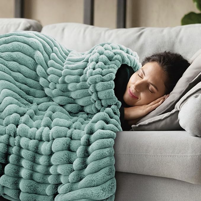 INFIIXSO Sherpa Throw Blanket for Couch - Super Soft & Warm Striped Fleece Blanket, Cozy Plush Fluffy Blanket All Season Use (Haze Blue, 60x80 Inches)