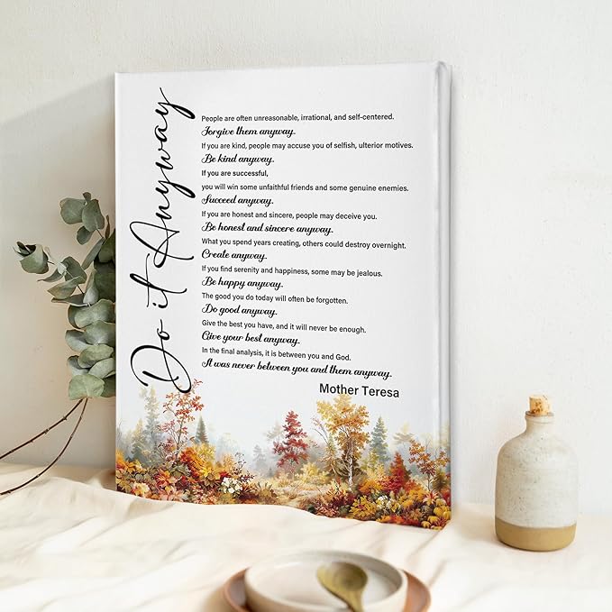 Nitelat Do It Anyway Inspirational Fall Wall Art, Mother Teresa Quotes Inspirational Autumn Canvas Wall Art Decor for Home Bedroom Office, Motivational Canvas Pictures for Wall Decor, 11x15 Inch