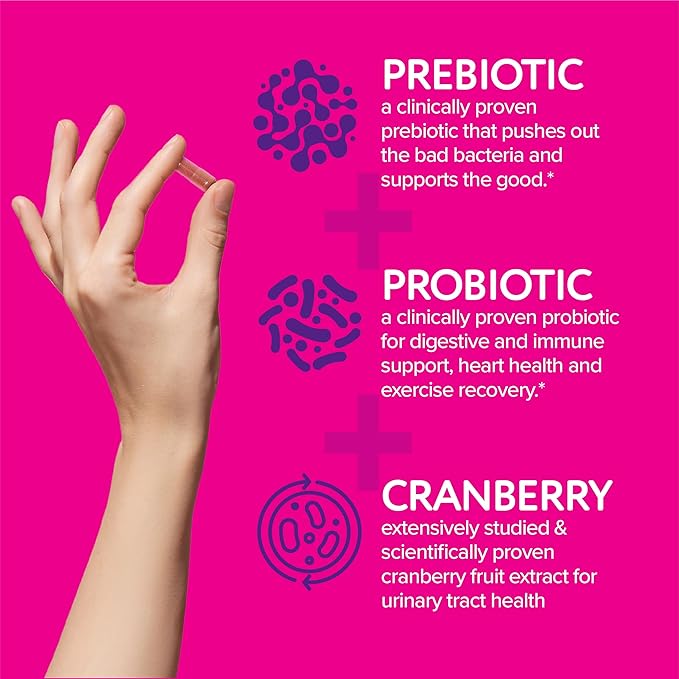 Florajen Women’s Triple-Action Probiotic - Prebiotic + Probiotic + Cranberry for Vaginal, Digestive, & Immune Support - Fast-Acting - Clinically-Studied - Gluten-Free & Vegan - 30-Count