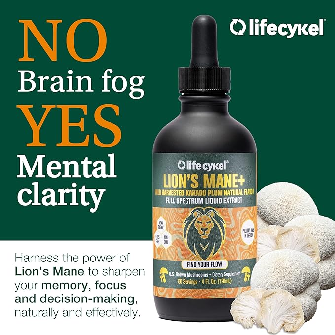 Life Cykel Professional Athletes Pack - Reishi, Lions Mane & Cordyceps Mushroom Extract- Full-Spectrum Mushroom Tincture for Energy, Focus and Immune Health- Vegan, Non-GMO Formula