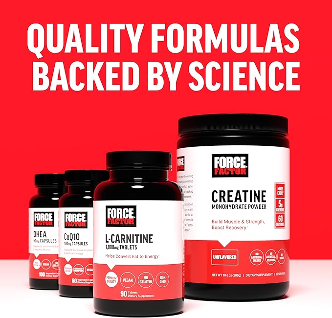Force Factor Creatine Monohydrate Powder, 5g Micronized Dose to Support Muscle Growth, Strength, Recovery, Cognitive Health & Memory, Unflavored, 60 Servings