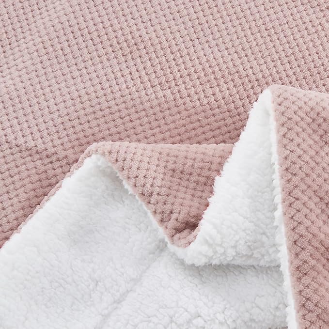 SOCHOW Waffle Sherpa Fleece Throw Blanket, Super Soft Fuzzy Warm, Lightweight Fluffy Reversible Plush Blanket for Bed Sofa Couch, 60 x 80 Inches Dusty Pink