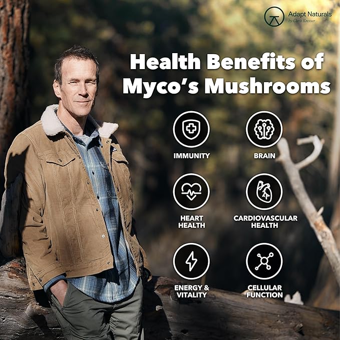 Adapt Naturals Bio-Avail Myco - 8-in-1 Bioavailable Mushroom Supplement Mushroom Complex - Chaga, Cordyceps, Reishi, Lions Mane - Blood Pressure, Memory, Immune - 120 Capsules
