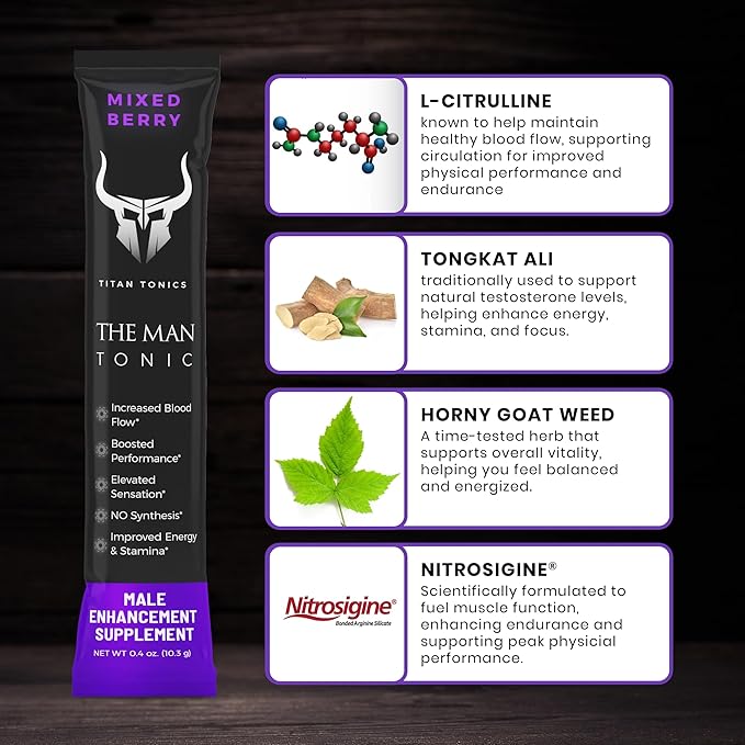 Vitality Support Supplement – Natural Performance Blend with Nitrosigine, L-Citrulline, Horny Goat Weed & Tongkat Ali – for Energy, Stamina & Wellness – 12 Stick Packs