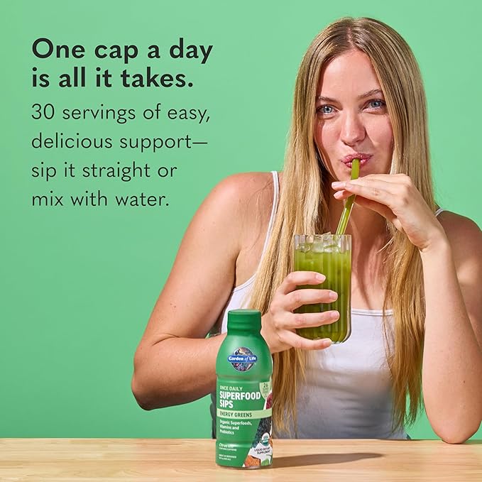 Garden of Life Superfoods Sips, 30 Servings, Vitamins, Probiotics, 26 Organic Superfoods, Functional Mushrooms, Energy Greens, Once Daily, Organic, Vegan, Preservative-Free, Citrus Flavor