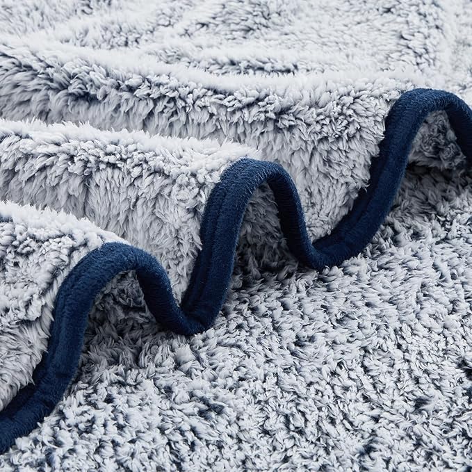 EMME Fuzzy Blanket Soft Fleece Throw Blankets for Women, Fluffy Sherpa Throws(Plush Navy,60"x80")