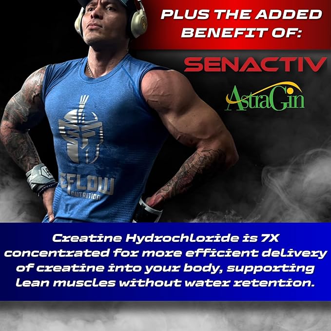 eFlow Creatine Capsules, HCL Creatine Pills - Creatine Supplement for Men & Women, Muscle Builder, Endurance, Strength, with AstraGin and Senactiv (1500mg, 90 Capsules)
