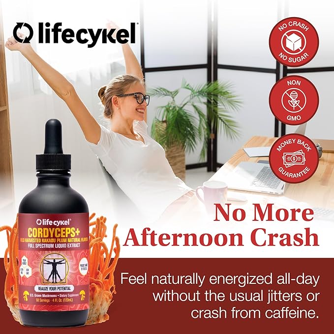 Life Cykel Professional Athletes Pack - Reishi, Lions Mane & Cordyceps Mushroom Extract- Full-Spectrum Mushroom Tincture for Energy, Focus and Immune Health- Vegan, Non-GMO Formula