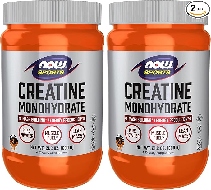 NOW Sports Nutrition, Creatine Monohydrate Powder, Mass Building*/Energy Production*, 21.2-Ounce (Pack of 2)