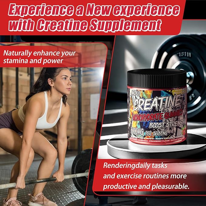Creatine Monohydrate Gummies 6g for Men Women,Complex Creatine Monohydrate Chewable for Muscle Strength,Muscle Building,Energy Boost,Pre-Workout Energy Supplement,Vegan Strawberry - 120 Count
